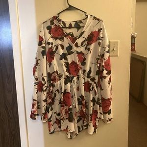 Floral Print Long Sleeves Short Romper